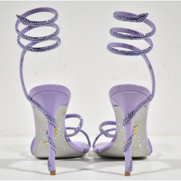 Rene Caovilla Margot Lilac Purple Strass Ankle Wrap Strap Sandal Heel Pump 41.5 - Picture 10 of 11